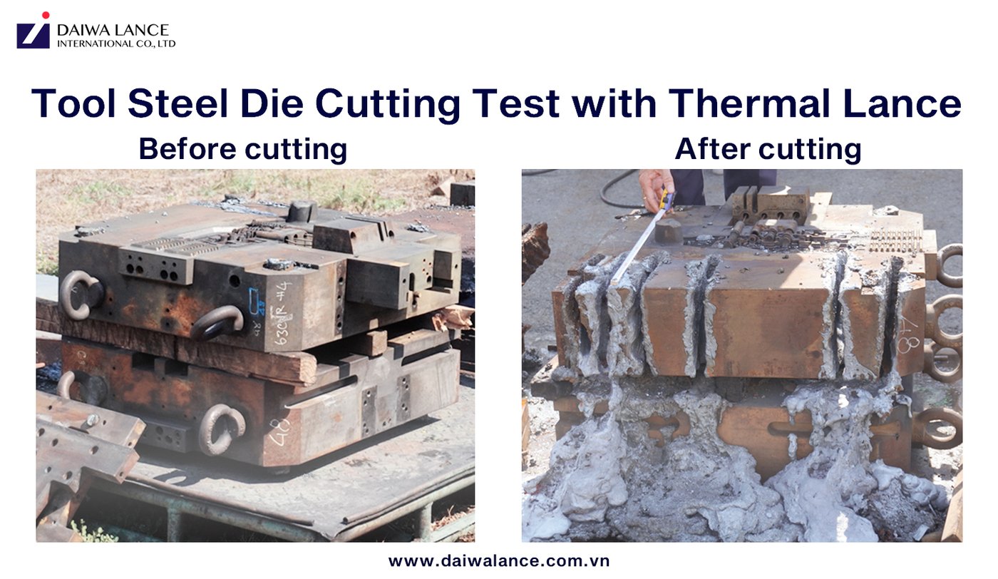 Thermal Cutting Gouges In Steel Cutting Tool Steel Die Using a Ø17.3 mm Thermal Lance